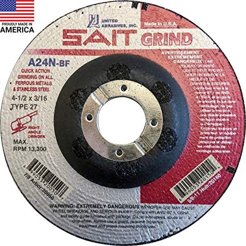 United Abrasives-SAIT 20050 A24N Fast Grinding Wheel 4" x 3/16" x 7/8" Type 27, 25-Pack