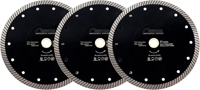 SHDIATOOL Diamond Turbo Blade 8 - Inch Super Thin Cutting Disc for Porcelain Ceramic Tile Granite Dia 200mm 3pieces