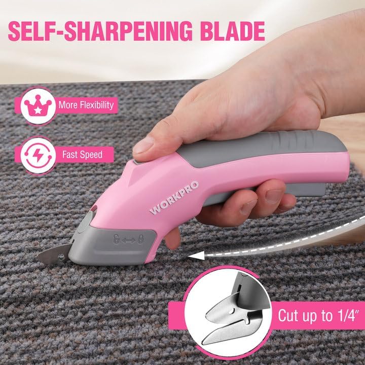 WORKPRO 4V Cordless Electric Scissors, 2 Blades, Rechargeable Power Shears