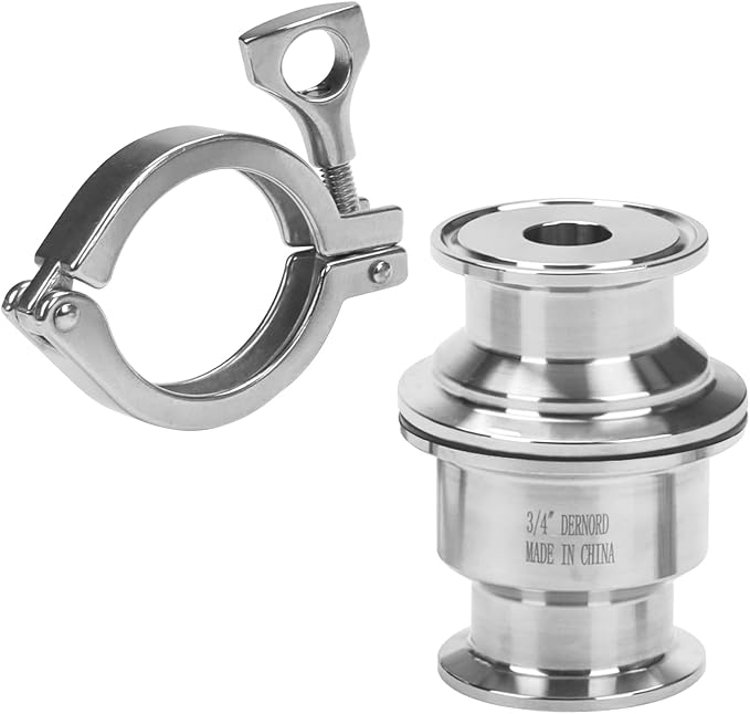 DERNORD Sanitary Check Valve - One Way Flow - 1.5" Tri Clamp Style, Stainless Steel 304, FKM Gasket (3/4 Inch Tube OD)