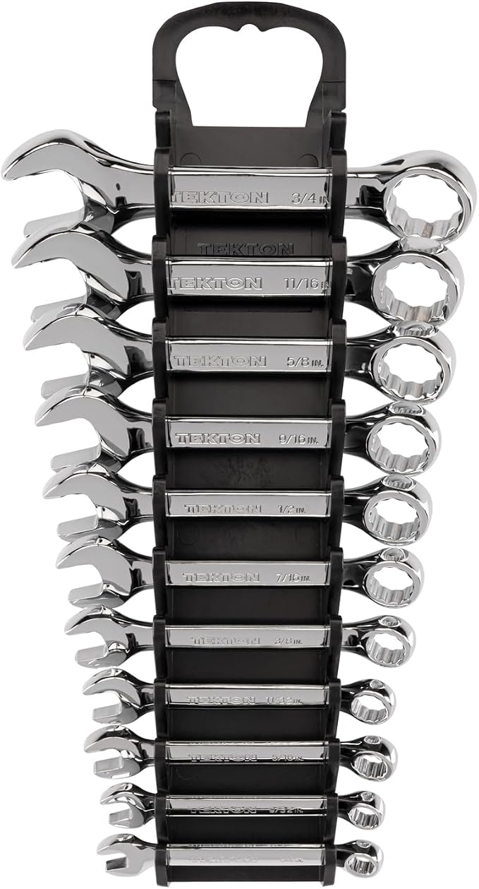 TEKTON Stubby Combination Wrench Set, 11-Piece | WCB92401 | (1/4 - 3/4 in.), Wrench Holder, Chrome Finish