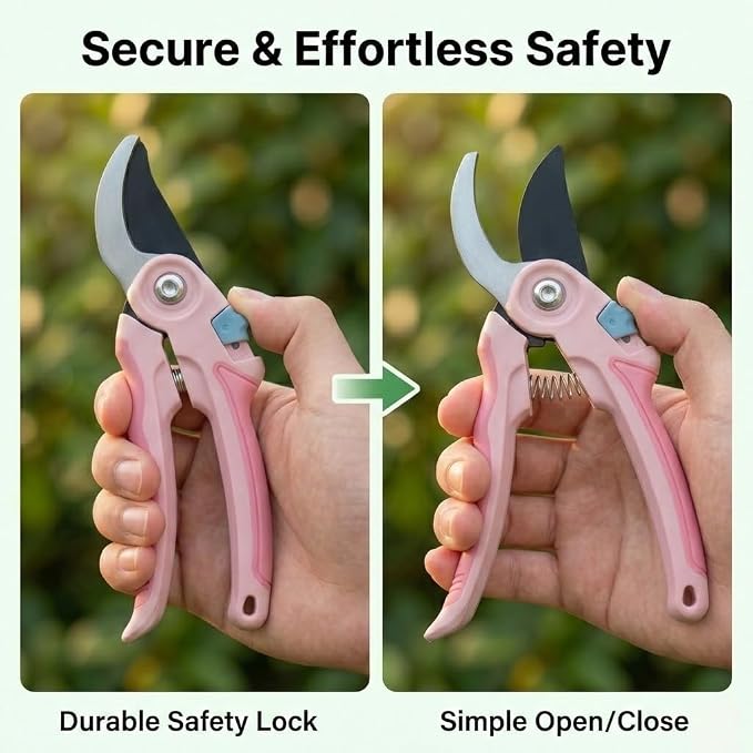 NEXON Garden Pruning Shears 2 Pack, 8" Bypass Hand Pruner & 6.25" Precision Garden Scissors, Professional Garden Clippers for Plants and Flowers Pink