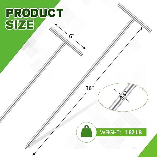 Zonon 2 Pack T-Handle Ground Rod Galvanized 3' L x 1/2" Diameter Ground Rod for Electric Fence Industrial Power Chemical Industry(36 Inch)