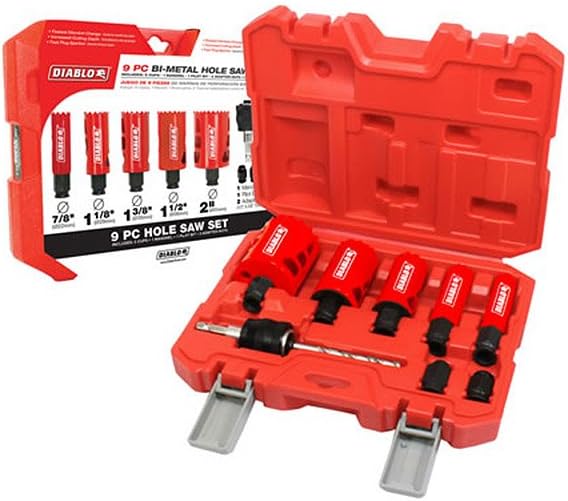 Diablo 9-Piece Kit Bi-Metal Hole Saw Set, Fast Cut Performance - 5 Saw Sizes for Wood, Plastic, Metal, Includes Snap-Lock Plus Mandrel & Adapter Nuts - DHS09SGP