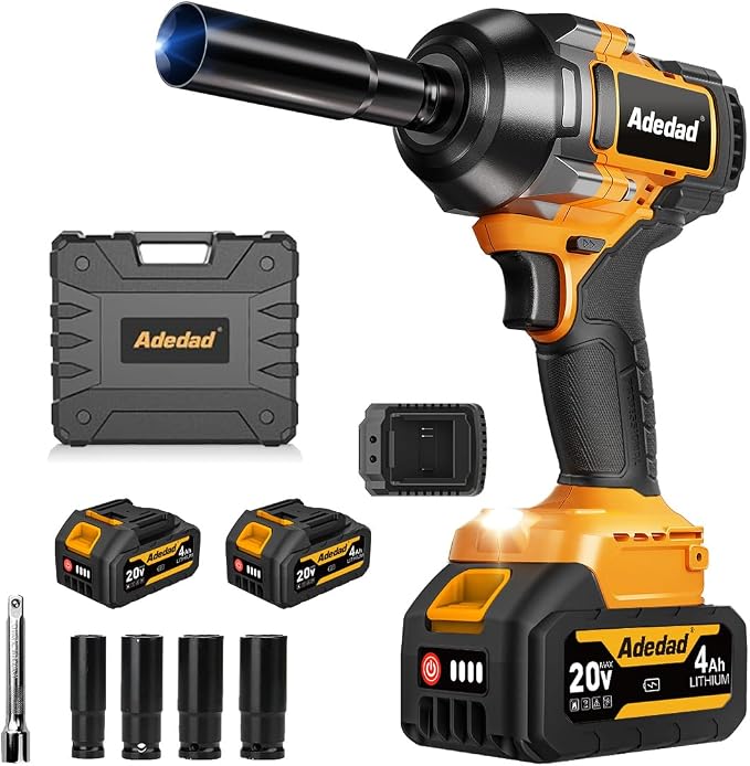 Cordless Impact Wrench 1000N.m 1/2 inch High Torque Impact Gun 20V | 2 x 4.0 Ah Batteries,Sockets and Case 740ft-lbs Brushless Power Impact Driver for Automotive and Heavy Duty Use