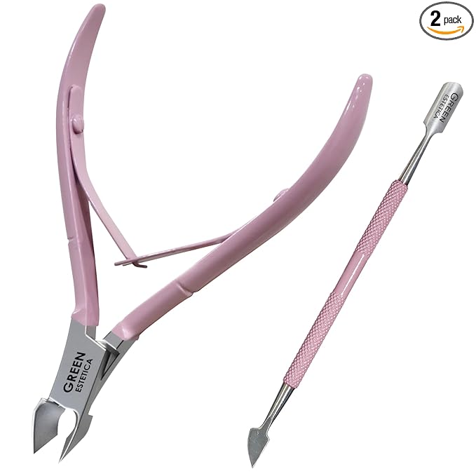 Professional Cuticle Trimmer Nail Cuticle Cutter Stainless Steel Cuticle Nippers with Sharp Blades Double Spring Manicure Tools for Nail Care Pedicure Home Spa (Rose - Pusher Included)