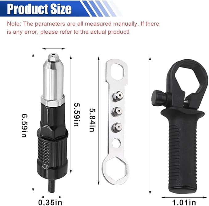 Pop Rivet Gun Tool, Cordless Electric Power Drill Adapter Kit with 4 Rivet Heads 2.4mm/3.2mm/4.0mm/4.8mm, Riveter Insert Nut Tool Attachment for Auto Modification & Repair (Black)