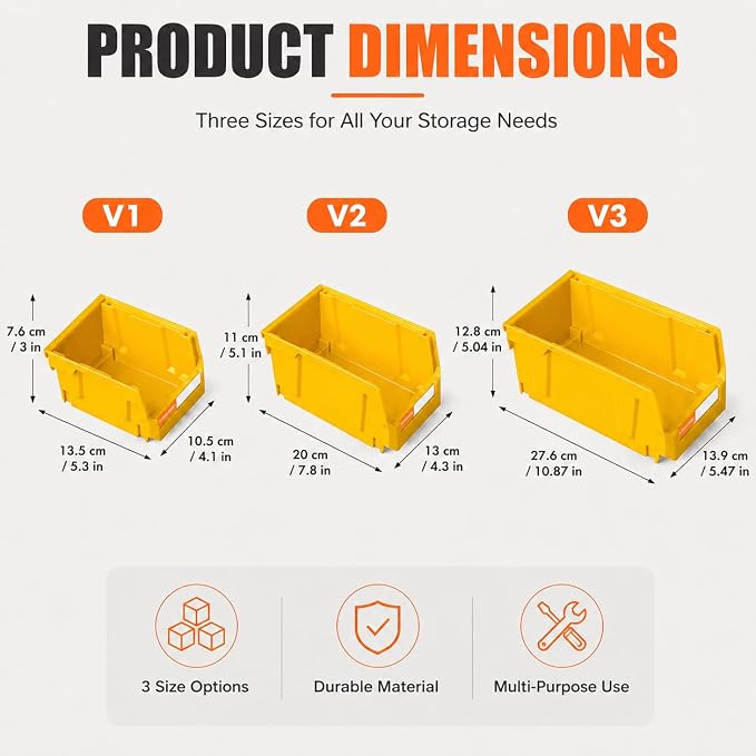 12pc Wall-Mounted Storage Organizer Set with Metal Rails Yellow | Heavy duty tool organization box with metal rails. Ext 7"x5"x4" for garage screws nuts bolts.