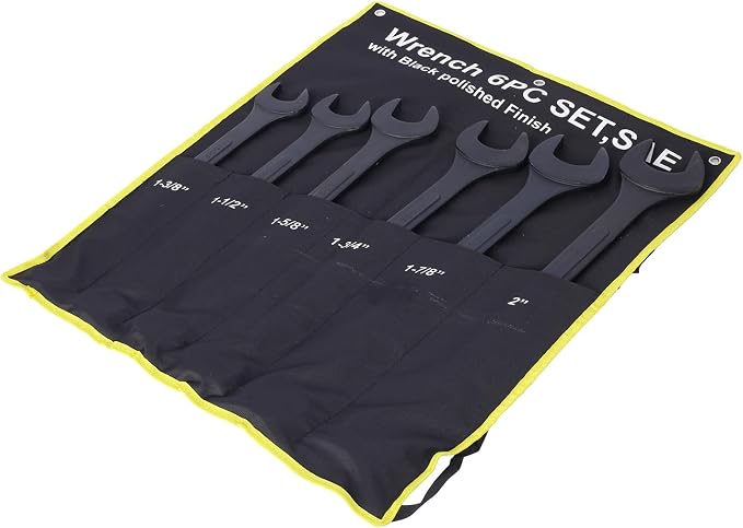 6PC Jumbo Combination Wrench Set, SAE, 1-3/8" to 2", Extra Large Wrenches | 1-3/8", 1-1/2", 1-5/8", 1-3/4", 1-7/8", 2 inch, Extra Large Combination Wrench Sets with Pouch (6PC-SAE)
