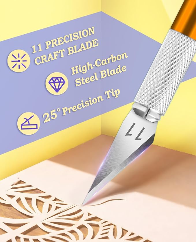 DIYSELF Craft Knife with 10 Extra #11 Blades, Precision Hobby Knife Set with Steel Ruler, Exacto Knife for Crafting, Polymer Clay, Pottery, Paper, Vinyl, Stencil & Model Making (Gold)