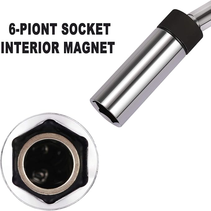 CASOMAN 5/8" Swivel Magnetic Spark Plug Socket, 3/8" Drive x 8-Inch Ext. Bar Length, 360 Degree Swivel, Enhanced Magnetic Design, 6 Point, Cr-V Steel