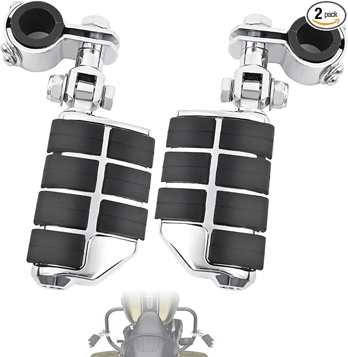 Motorcycle Clamp-on Highway Pegs Universal Adjustable Engine Guard Foot Rests w/Mount Clamp Kit For Most Motorcycle Models with 25mm 32mm 34mm Crash Bar Tube Accessories(Chrome Style)