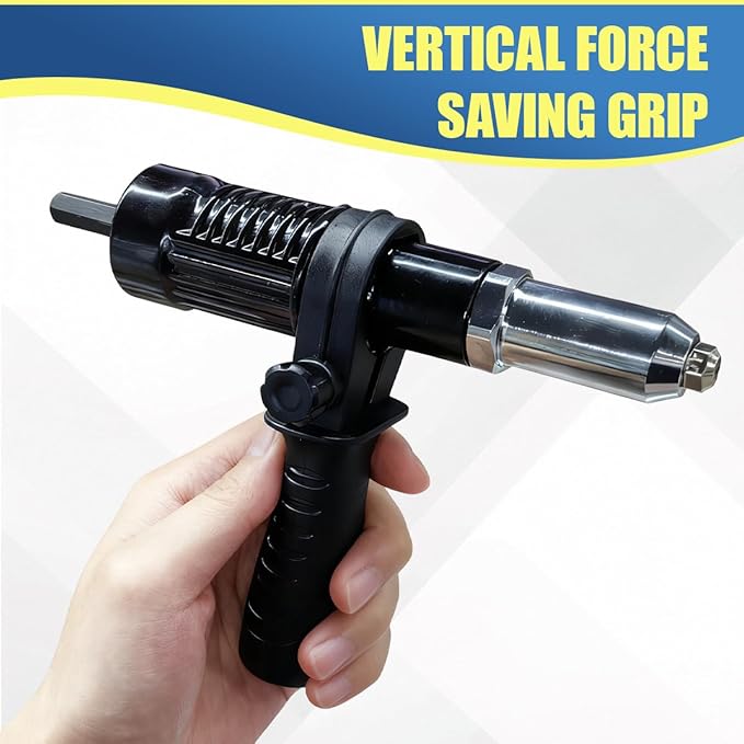 Pop Rivet Gun Adapter Kit, Universal Alloy Steel Riveting Hand Tool with 4 Size Rivet Heads, Rivets Drill Attachment for Cordless Electric Power Drill (Black)