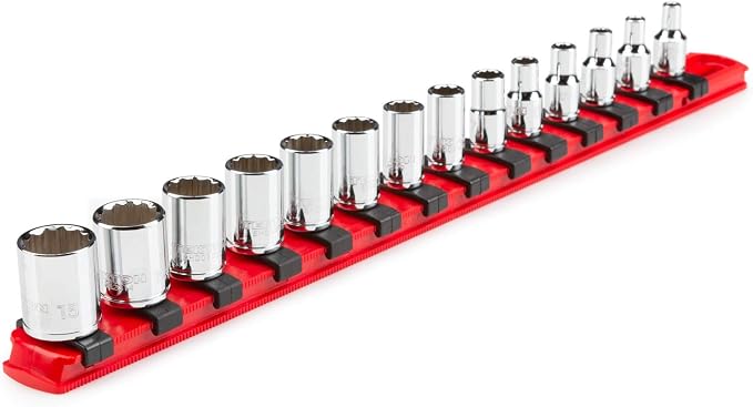 TEKTON 1/4 Inch Drive 12-Point Socket Set, 14-Piece | SHD90112 | (4 - 15 mm), Shallow, Socket Rail