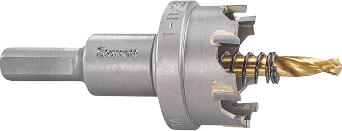 Starrett Tungsten Carbide Tipped Stainless Steel Sheet Metal Hole Saw - Ideal for Stainless, High Alloy Steel, Non-Ferrous Metals, Reinforced Fabrics - 1-11/32'' Diameter - SM34