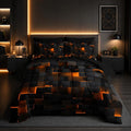 Nttopship Geometric Yellow Black King Comforter Set,Light Honeycomb Bedding Set 7 Piece in A Bag,Bed Sheet Set Geometry Decor,Microfiber Lightweight All Season