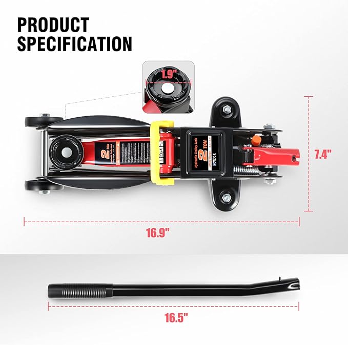 DNA Motoring TOOLS-00234 Low Profile Hydraulic Trolley Service/Floor Jack, 2 Ton (4000 lbs) Capacity, Lifting Range 5.1"-13", Black