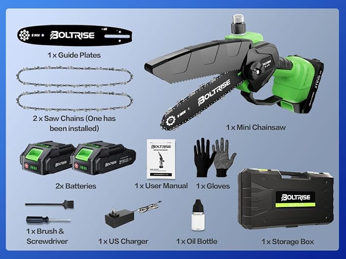 Mini Chainsaw, 6 Inch Mini Cordless Brushless Electric Chainsaw, 2×2.0Ah Batteries & Auto Oiler HandHeld Powered Chain Saw, for Tree Trimming Wood Cutting Garden and Yard Work