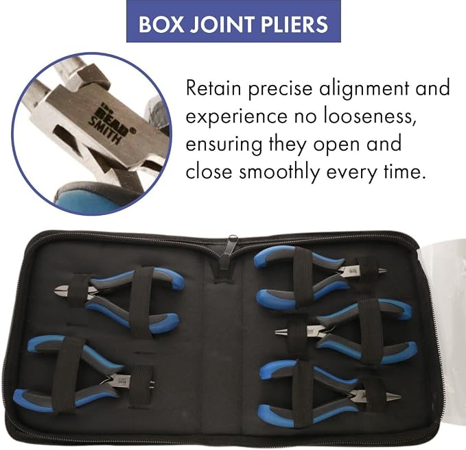 The Beadsmith Ergonomic Plier Set – 5-Piece Kit: Chain Nose, Round Nose, Flat Nose, Bent Chain Nose & Semi-Flush Side Cutter – Extra-Fine Tips, Comfortable Ergonomic Grip & Double-Leaf Springs
