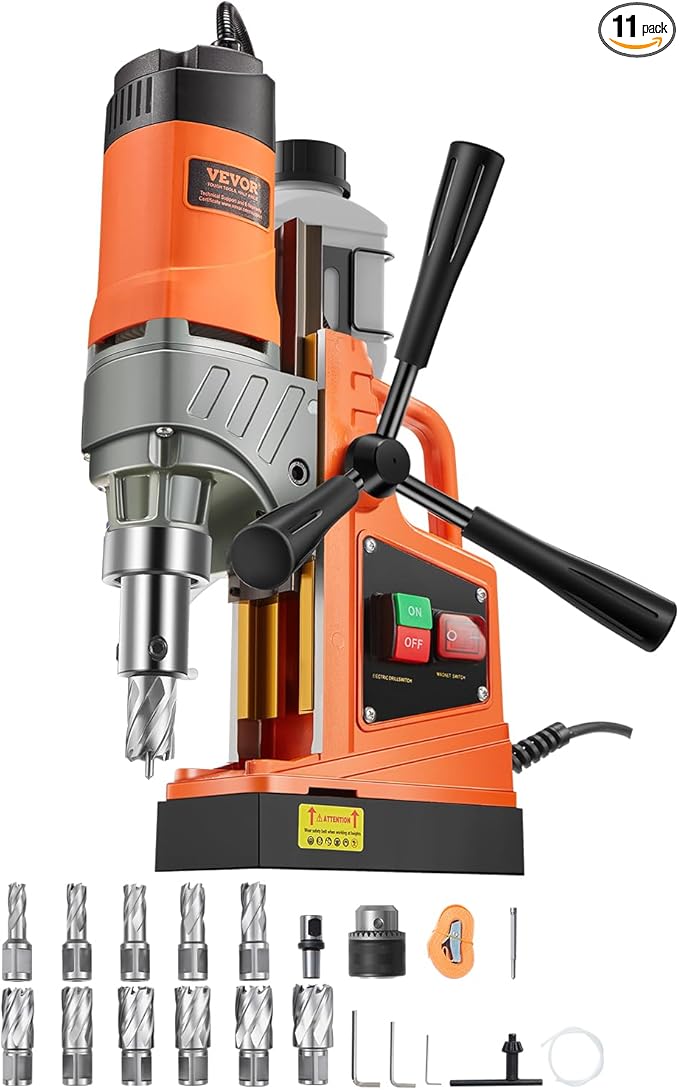 VEVOR Mag Drill Press, 1300W 1.57" Boring Diameter, 2922lbf Power Portable Magnetic Drill, 810 PRM, 11Pcs Drill Bits Electric Drilling Machine for Metal Surface, Industrial and Home Improvement