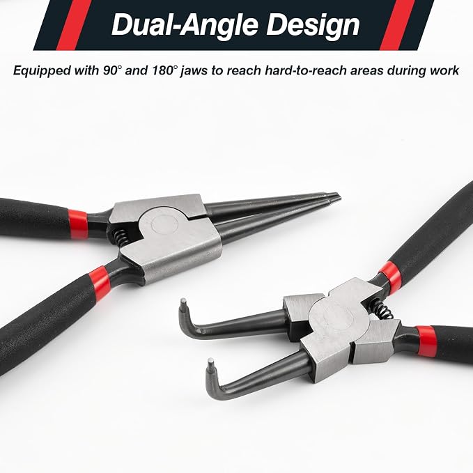 Doaho 4Pcs Snap Ring Pliers Set,Heavy Duty 7 Inch Circlip Plier Cr-V Steel C Clip Pliers Kit with Straight and Bent Jaw for Internal External Rings Automotive Machinery Repair