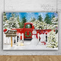 Winter Christmas Snowman Red Truck Backdrop 7x5ft Merry Christmas Winter Forest Photography Background Xmas Theme Party Decorations Studio Photo Booth Props