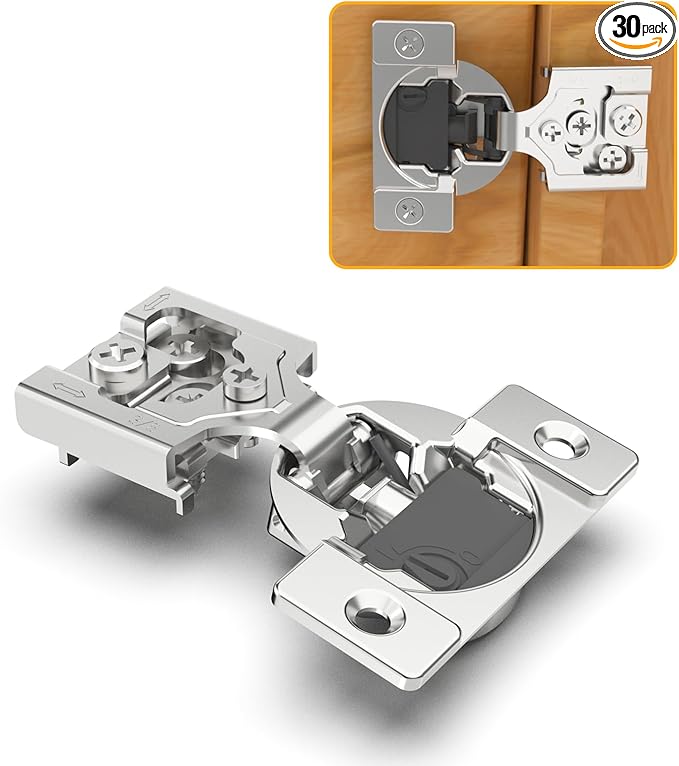 Chibery 30 Pack 3/8" Overlay 4D Soft Close Concealed Hinges for Face Frame Door, Adjustable Closing Speed, Smooth Slow Self Close Hinges, Satin Nickel, 105° Open Angle Stainless Steel Cabinet Hinges
