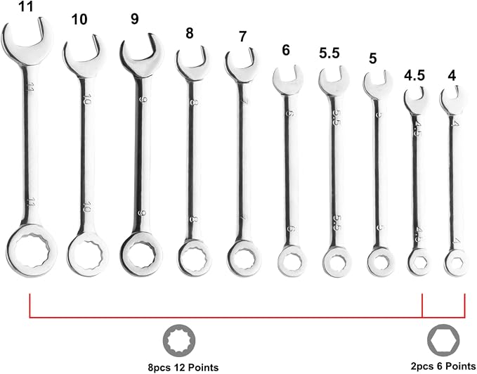 Larcele 20 Pcs Midget Wrench Set Metric and SAE Combination Open and Box End Mini Spanner MNBS-06
