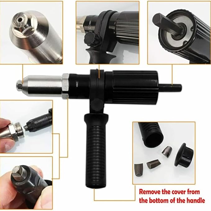 Rivet Gun Adapter Kit,Electric Power Drill Rivet Attachment,Easy Processing for Pop Riveting Work,with 4 Rivet Heads 2.4mm 3.2mm 4.0mm 4.8mm