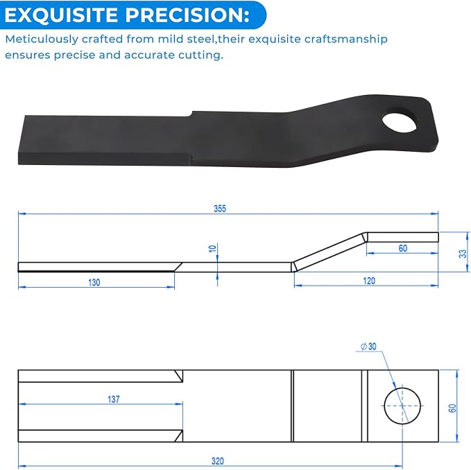 MOTOQUEEN Skid Steer Brush Hog Blades Cutter Cutting Blades 2pcs 10mm Thick Coating Spring Steel Lawn Mower Head Blade