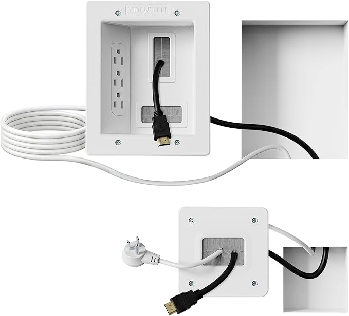 Mount-It! Kit ocultacables de TV para pared con alimentación empotrada – Triple toma de corriente, cable de 2,7 m y sierra de mano – Gestión de cables fácil y segura para configuraciones de TV y cine en casa organizadas