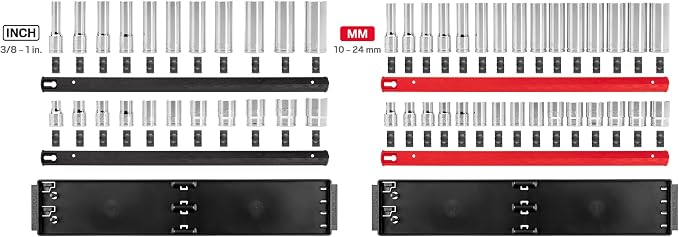 TEKTON 1/2 Inch Drive 6-Point Socket Set, 52-Piece | SHD92213 | (3/8 - 1 in., 10 - 24 mm), Shallow and Deep, Socket Rail