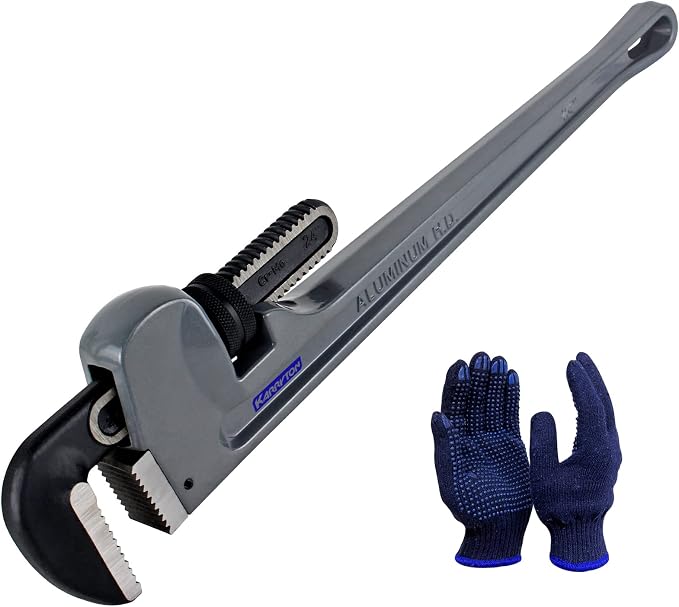 24 Inch Aluminum Pipe Wrench, 4"/100mm Adjustable Cr-Mo Jaw Opening Heavy Duty Straight Handle Plumbing Wrenches, Perfect Plumbers Tool Exceed GGG Standard