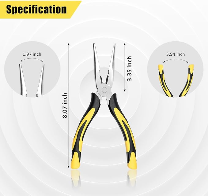 Premium Long Needle Nose Pliers-8’’, Paper Clamp Precision, High Carbon Steel, Soft Grip with Wire Cutter, Long Nose Cutting Pliers for Home, Fishing, Jewelry, Crafts,2pcs