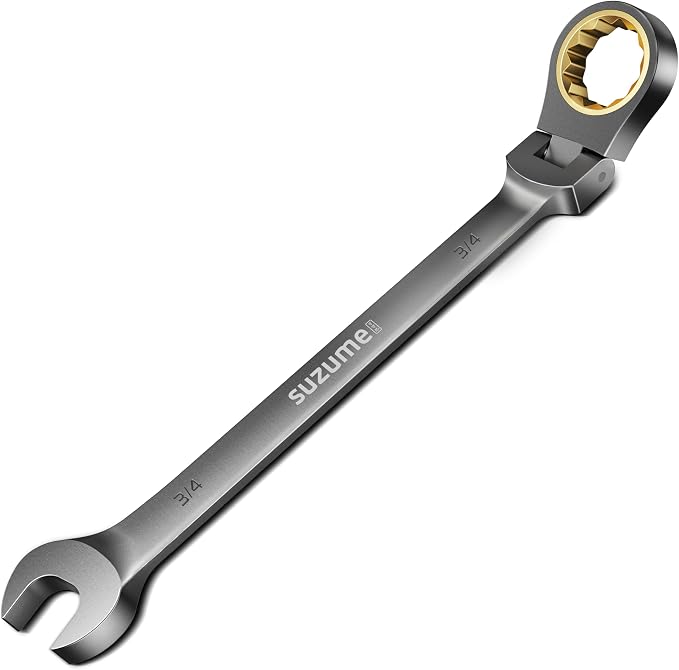 SUZUME 3/4” Flex Head Ratcheting Wrench SAE 72 Teeth Cr-V Steel with 180° Flexible Head 15K+ Cycle Locked Gears Black Nickel Coating