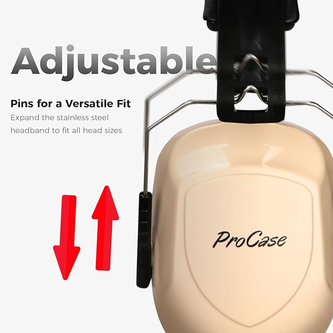 ProCase Noise Reduction Ear Muffs, Sound Proof Ear Protection, NRR 28dB Noise Cancelling Headphones for Adults Kids Autism, Hearing Protection for Shooting Gun Range Mowing -Beige