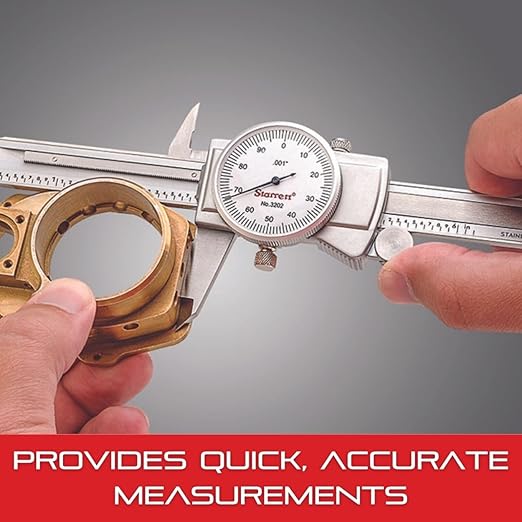 Starrett Dial Caliper with Adjustable Bezel and Fitted Case - White Face, 0-6" Range, -0.001" Accuracy, .001" Graduation - 3202-6
