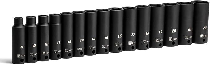 Capri Tools 3/8 in. Drive Metric Deep Impact Socket Set (15-Piece), deep set / 8-22 mm (CP53000-15MD)