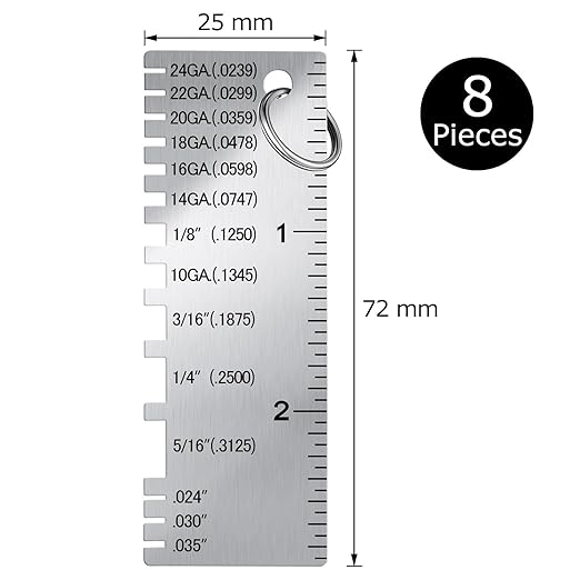 Weewooday 8 Pcs Wire/Metal Sheet Thickness Gauge Metal Tool Stainless Steel Welding One Sided Material Thickness Gauge Plated Size Inspection Tool
