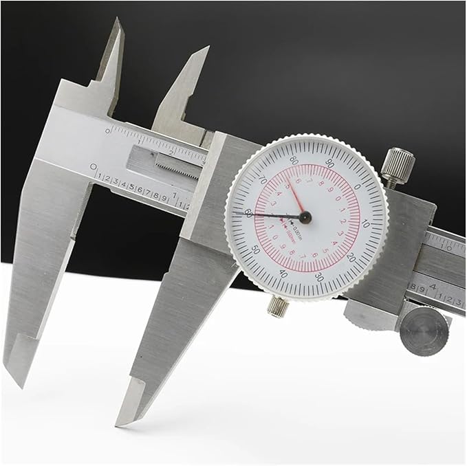 Dial Caliper 6" 8" 12" / 150 200 300mm Metric/INCH Standard MM Dual Hand Reading Scale Vernier Caliper with Dial Thickness Gauge(0-200mm 8inch)