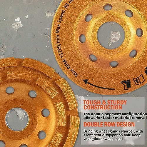 KSEIBI 644035 Diamond Concrete Grinding Wheel 5 inch for Polishing and Cleaning Stone Concrete Surface, Cement, Marble, Rock, Granite, and Thinset Removing, Angle Grinder Wheels Cup