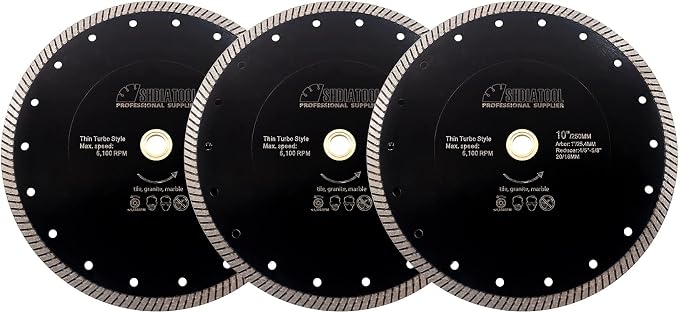 SHDIATOOL Diamond Turbo Blade 10 - Inch Super Thin Cutting Disc for Porcelain Ceramic Tile Granite Dia 250mm 3pieces