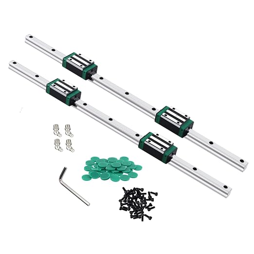 Linear Guide Rail 2PCS HGR20 600mm Linear Slide Rail 4PCS HGH20CA Carriage with Wrench, Plastic Dust Cap, Head Screw Slider Block CNC Kit for DIY CNC Routers Lathes Mills 3D Printer