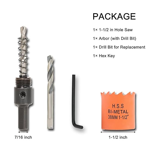 1-1/2 inch Hole Saw with Arbor for Metal Wood Plastic, 1.5 in Bimetal Hole Cutter for Different Project with Smooth and Flat Drilling Edge, Fast Chip Removal