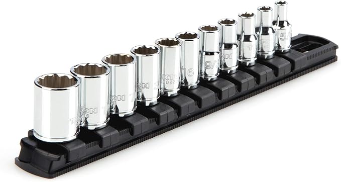 TEKTON 1/4 Inch Drive 12-Point Socket Set, 11-Piece | SHD90103 | (5/32 - 9/16 in.), Shallow, Socket Rail