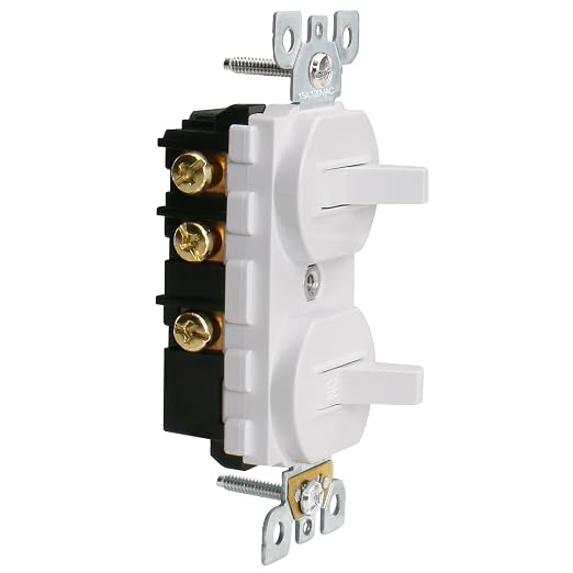 Baomain 6-Pack Double Toggle Light Switch,15 Amp 125V Two Single Pole Residential Grade,On/Off Electrical Wall Switch Self-grounding, Glossy White ETL Certified