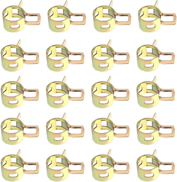 Fielect 0.28"/7mm ID Spring Band Type Action Hose Pipe Clamp Low Pressure Air Clip Clamp Fasteners Assortment Kit for Plumbing,Automotive and Mechanical,Yellow-zn Coated 100pcs