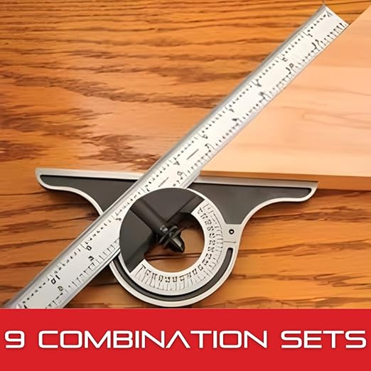 Starrett Combination Set with Square, Center and Non-Reversible Protractor Head and Blade - 12" Blade Length, Cast Iron Heads, Hardened Steel, 16R Graduation Type - 9-12-16R