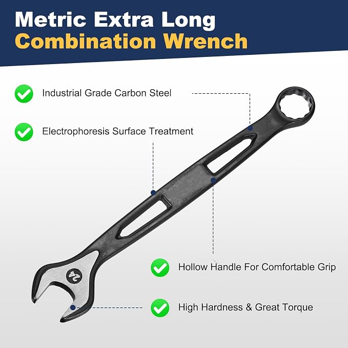HARFINGTON 2pcs Combination Wrench 24mm Metric Extra Long 12-Point Box and Open End Carbon Steel Double Ended Industrial Grade Spanner for Automotive Furniture Machinery DIY Repair, Black