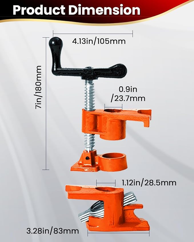 Pipe Clamps 3/4 inch 6 Pack Pipe Clamp with Unique Foot Ideal for Carpentry, Home Improvement, and DIY Projects Wood Gluing Clamps (Orange, 3/4 IN)